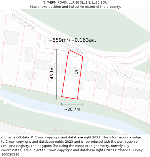 5, WERN ROAD, LLANGOLLEN, LL20 8DU: Plot and title map