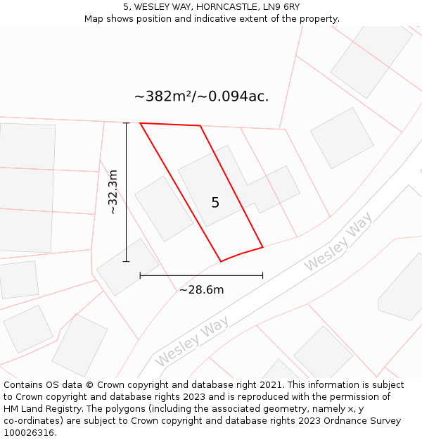 5, WESLEY WAY, HORNCASTLE, LN9 6RY: Plot and title map