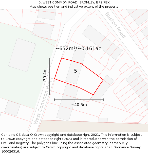 5, WEST COMMON ROAD, BROMLEY, BR2 7BX: Plot and title map