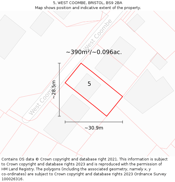 5, WEST COOMBE, BRISTOL, BS9 2BA: Plot and title map