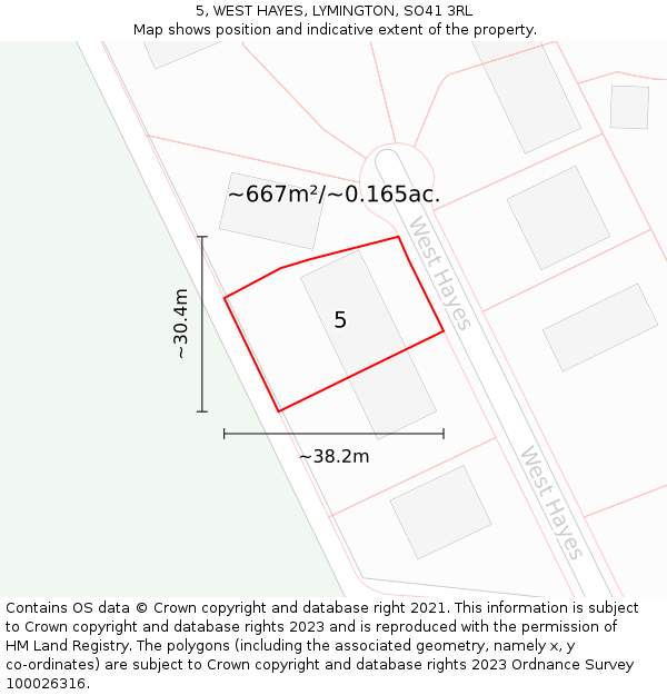 5, WEST HAYES, LYMINGTON, SO41 3RL: Plot and title map