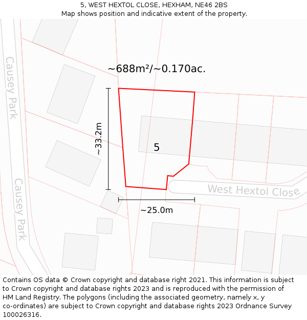 5, WEST HEXTOL CLOSE, HEXHAM, NE46 2BS: Plot and title map