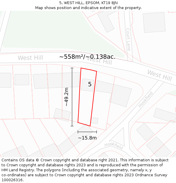 5, WEST HILL, EPSOM, KT19 8JN: Plot and title map