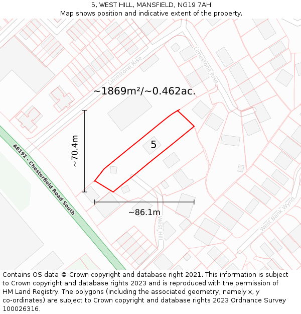 5, WEST HILL, MANSFIELD, NG19 7AH: Plot and title map