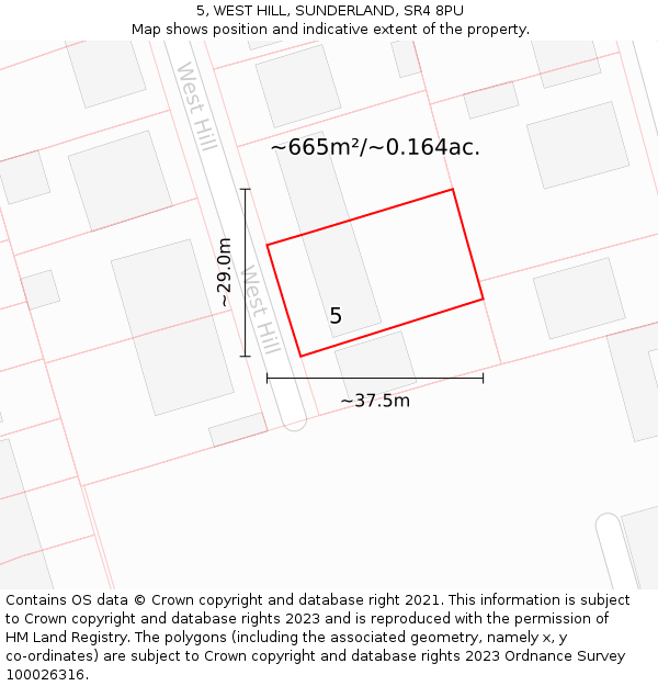 5, WEST HILL, SUNDERLAND, SR4 8PU: Plot and title map