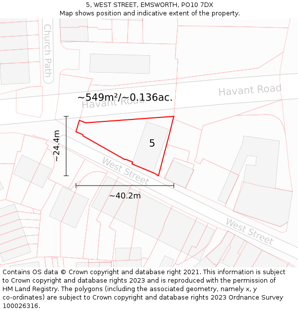 5, WEST STREET, EMSWORTH, PO10 7DX: Plot and title map