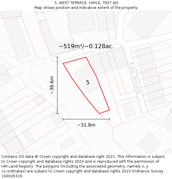 5, WEST TERRACE, HAYLE, TR27 4JS: Plot and title map