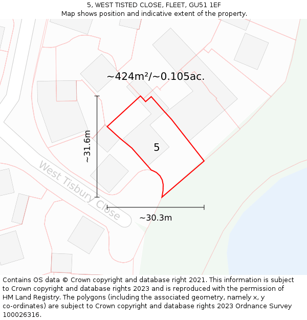 5, WEST TISTED CLOSE, FLEET, GU51 1EF: Plot and title map