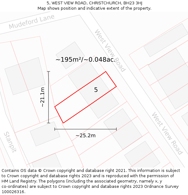 5, WEST VIEW ROAD, CHRISTCHURCH, BH23 3HJ: Plot and title map