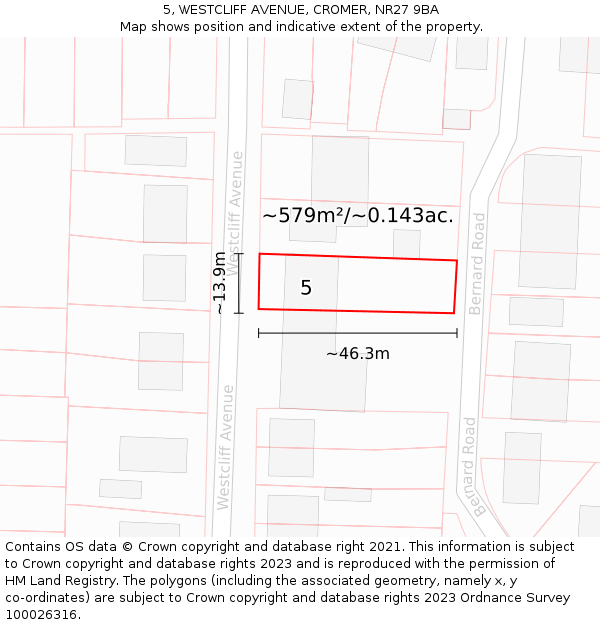 5, WESTCLIFF AVENUE, CROMER, NR27 9BA: Plot and title map