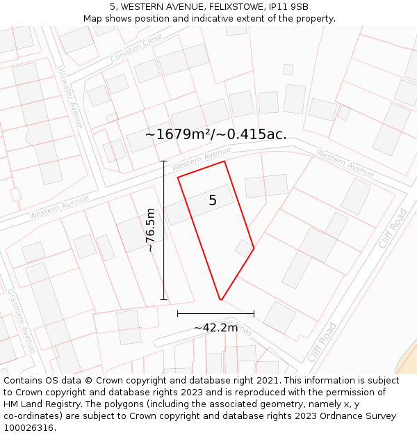 5, WESTERN AVENUE, FELIXSTOWE, IP11 9SB: Plot and title map
