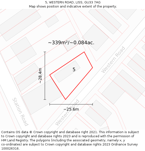 5, WESTERN ROAD, LISS, GU33 7AG: Plot and title map