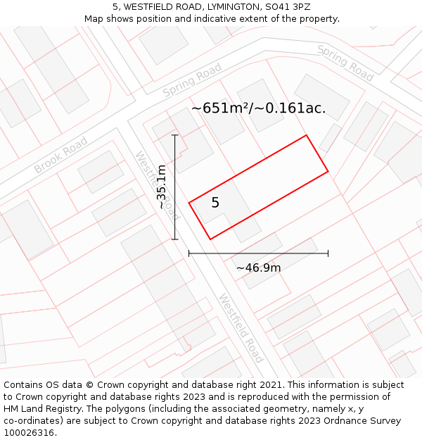 5, WESTFIELD ROAD, LYMINGTON, SO41 3PZ: Plot and title map