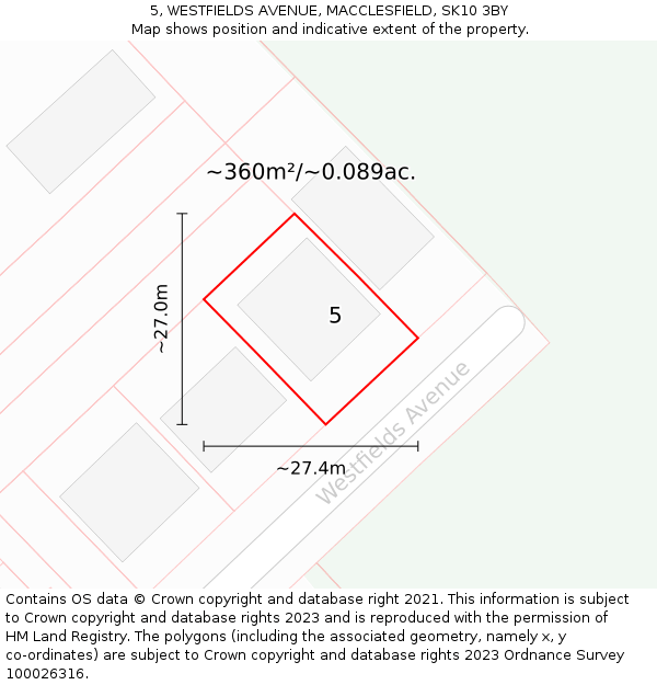 5, WESTFIELDS AVENUE, MACCLESFIELD, SK10 3BY: Plot and title map