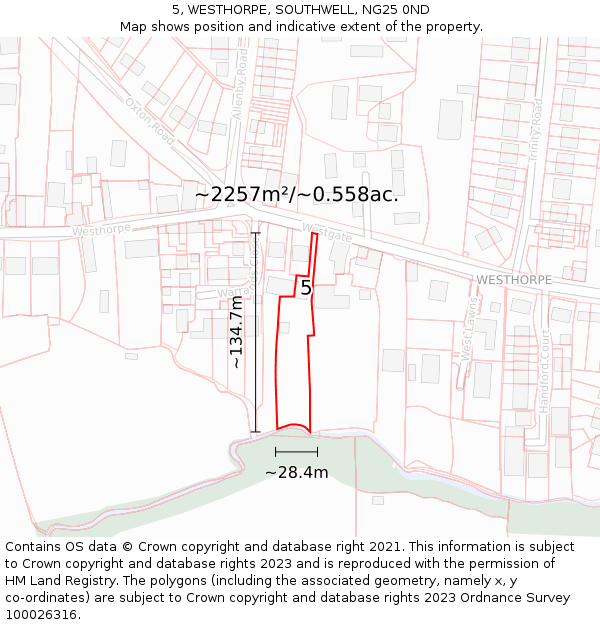 5, WESTHORPE, SOUTHWELL, NG25 0ND: Plot and title map