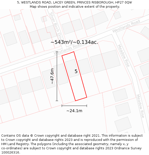 5, WESTLANDS ROAD, LACEY GREEN, PRINCES RISBOROUGH, HP27 0QW: Plot and title map