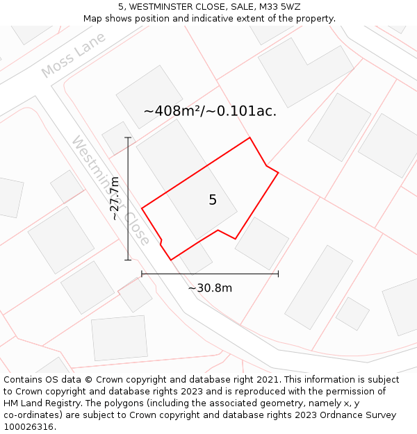 5, WESTMINSTER CLOSE, SALE, M33 5WZ: Plot and title map