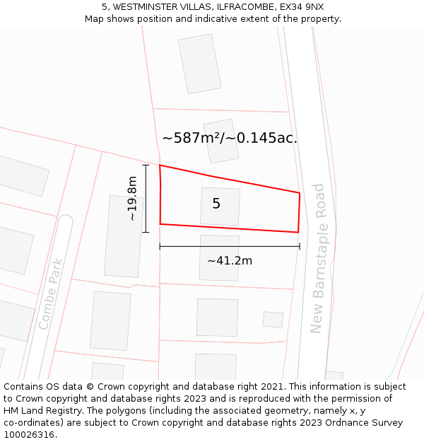 5, WESTMINSTER VILLAS, ILFRACOMBE, EX34 9NX: Plot and title map