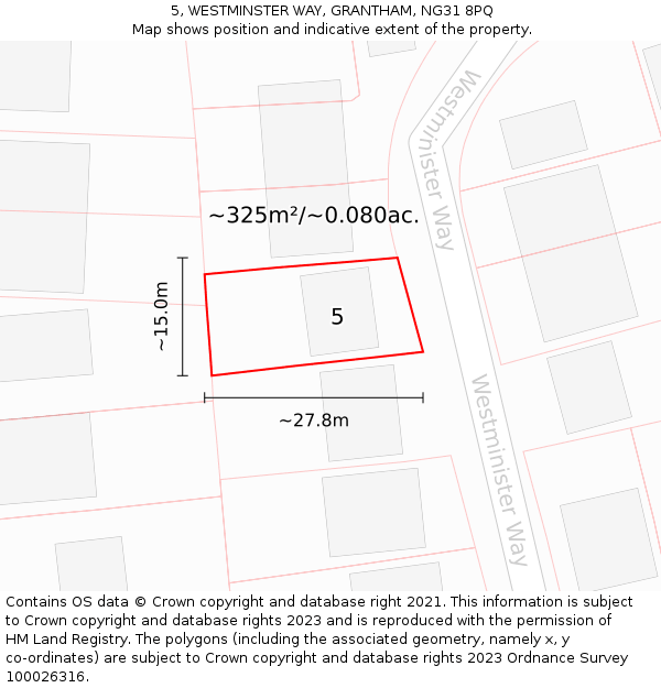 5, WESTMINSTER WAY, GRANTHAM, NG31 8PQ: Plot and title map