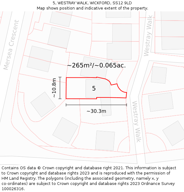 5, WESTRAY WALK, WICKFORD, SS12 9LD: Plot and title map