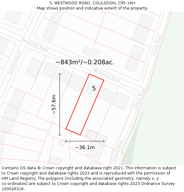 5, WESTWOOD ROAD, COULSDON, CR5 1AH: Plot and title map