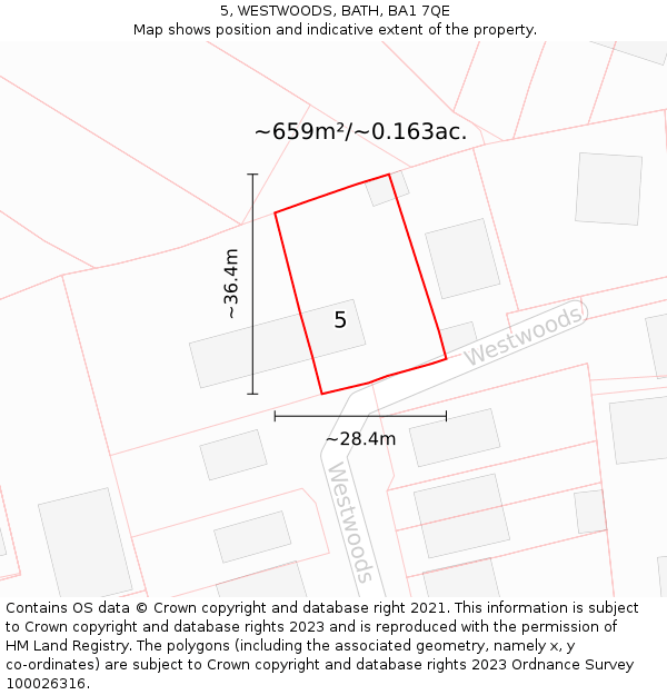 5, WESTWOODS, BATH, BA1 7QE: Plot and title map