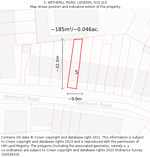 5, WETHERILL ROAD, LONDON, N10 2LS: Plot and title map