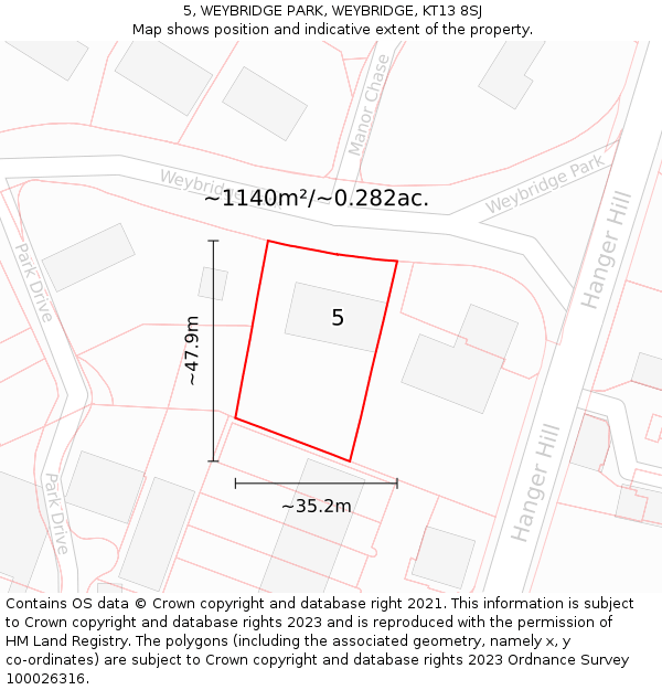 5, WEYBRIDGE PARK, WEYBRIDGE, KT13 8SJ: Plot and title map