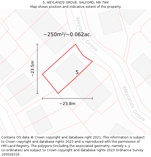 5, WEYLANDS GROVE, SALFORD, M6 7WX: Plot and title map