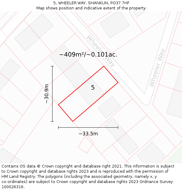 5, WHEELER WAY, SHANKLIN, PO37 7HF: Plot and title map