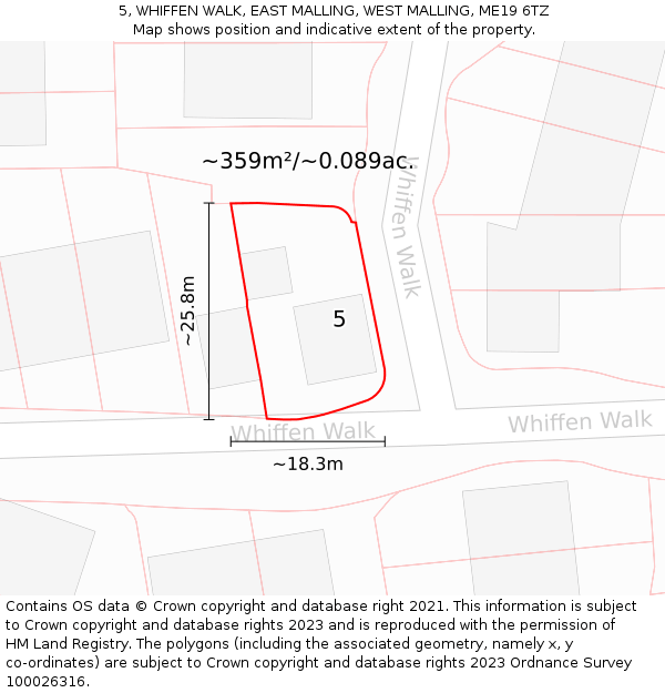 5, WHIFFEN WALK, EAST MALLING, WEST MALLING, ME19 6TZ: Plot and title map