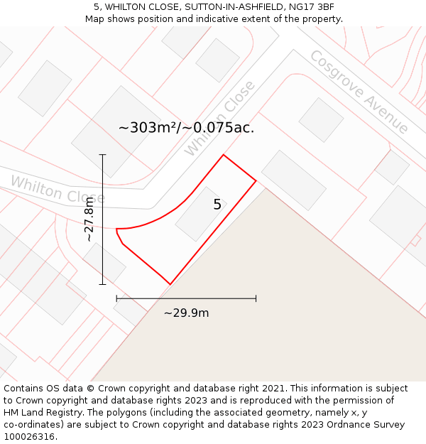 5, WHILTON CLOSE, SUTTON-IN-ASHFIELD, NG17 3BF: Plot and title map