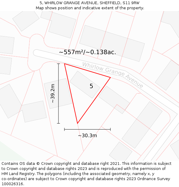 5, WHIRLOW GRANGE AVENUE, SHEFFIELD, S11 9RW: Plot and title map