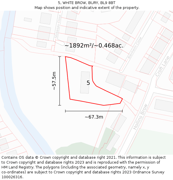 5, WHITE BROW, BURY, BL9 8BT: Plot and title map