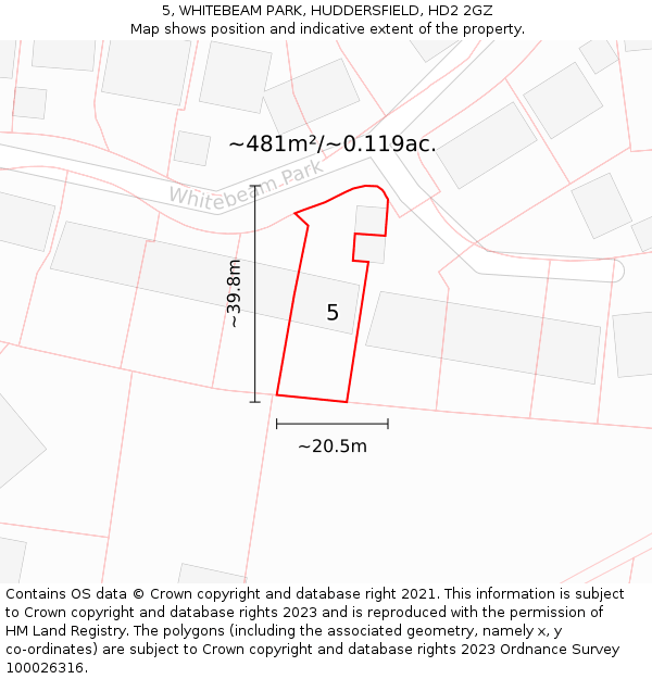 5, WHITEBEAM PARK, HUDDERSFIELD, HD2 2GZ: Plot and title map