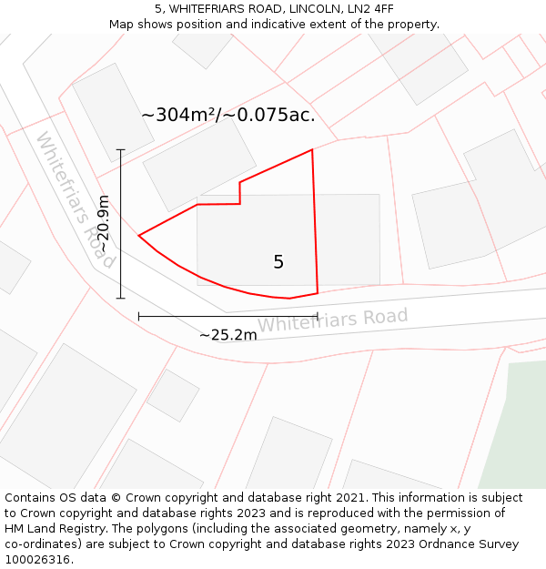 5, WHITEFRIARS ROAD, LINCOLN, LN2 4FF: Plot and title map