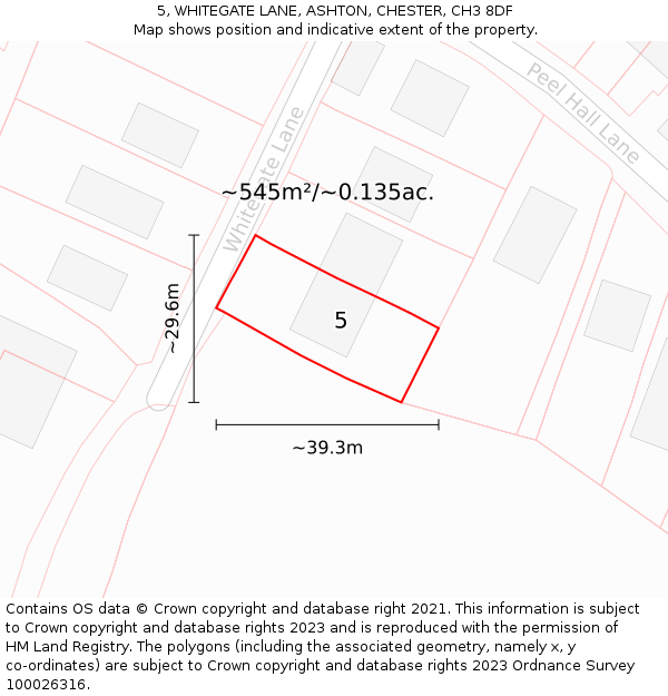 5, WHITEGATE LANE, ASHTON, CHESTER, CH3 8DF: Plot and title map