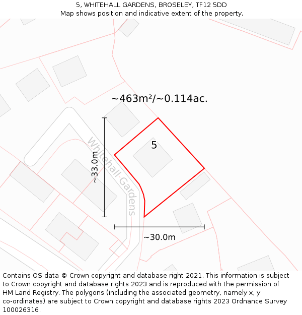 5, WHITEHALL GARDENS, BROSELEY, TF12 5DD: Plot and title map