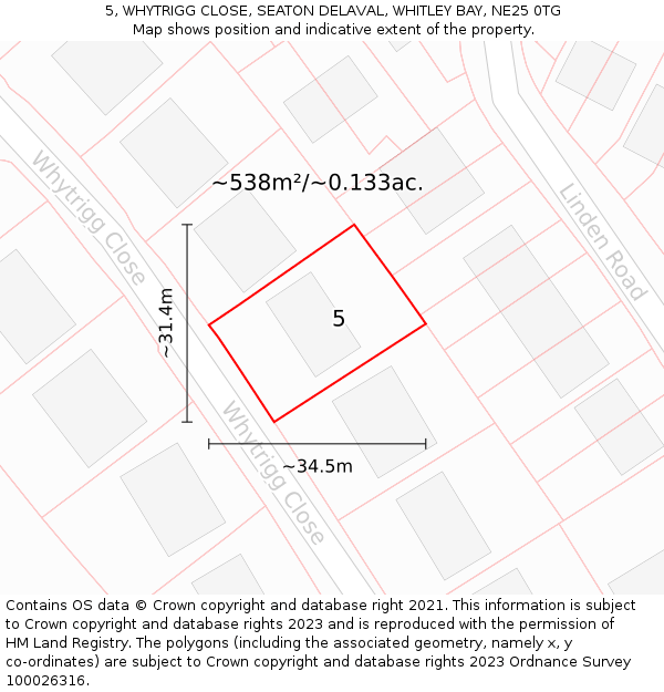 5, WHYTRIGG CLOSE, SEATON DELAVAL, WHITLEY BAY, NE25 0TG: Plot and title map