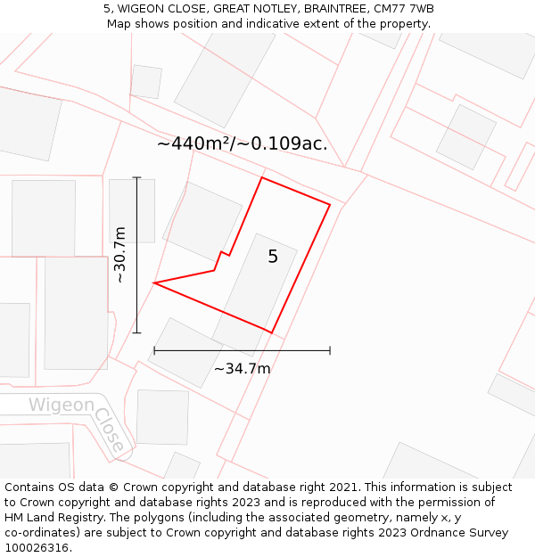 5, WIGEON CLOSE, GREAT NOTLEY, BRAINTREE, CM77 7WB: Plot and title map