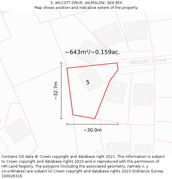 5, WILCOTT DRIVE, WILMSLOW, SK9 6EX: Plot and title map