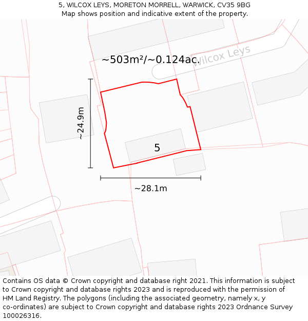 5, WILCOX LEYS, MORETON MORRELL, WARWICK, CV35 9BG: Plot and title map