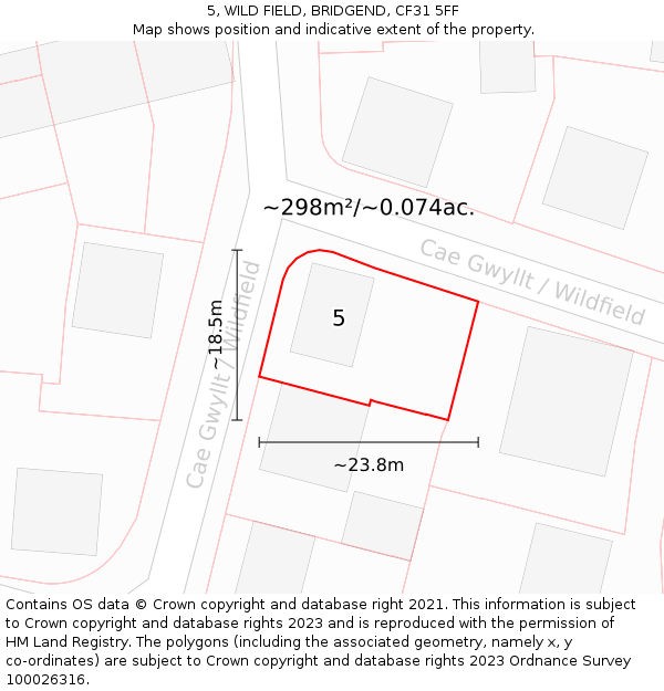 5, WILD FIELD, BRIDGEND, CF31 5FF: Plot and title map