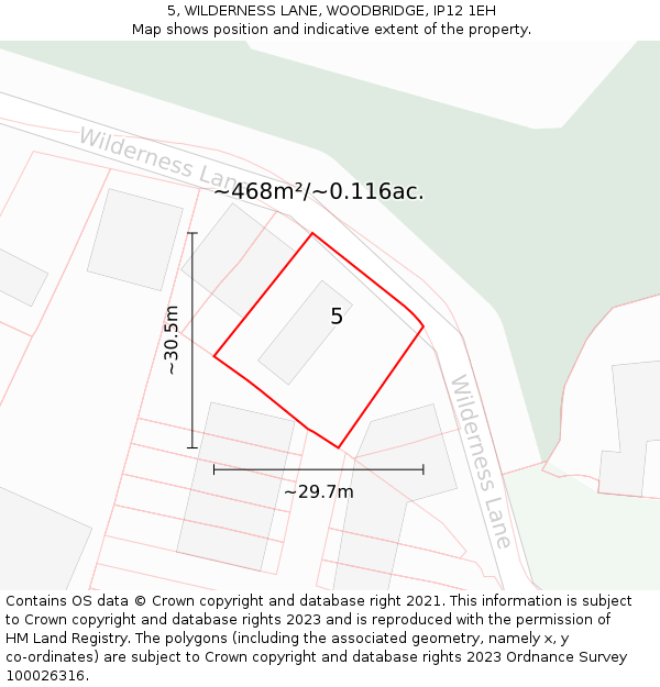 5, WILDERNESS LANE, WOODBRIDGE, IP12 1EH: Plot and title map