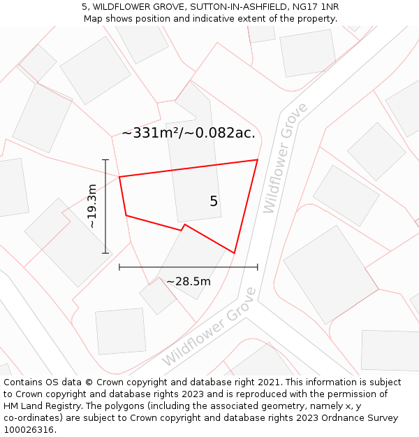 5, WILDFLOWER GROVE, SUTTON-IN-ASHFIELD, NG17 1NR: Plot and title map