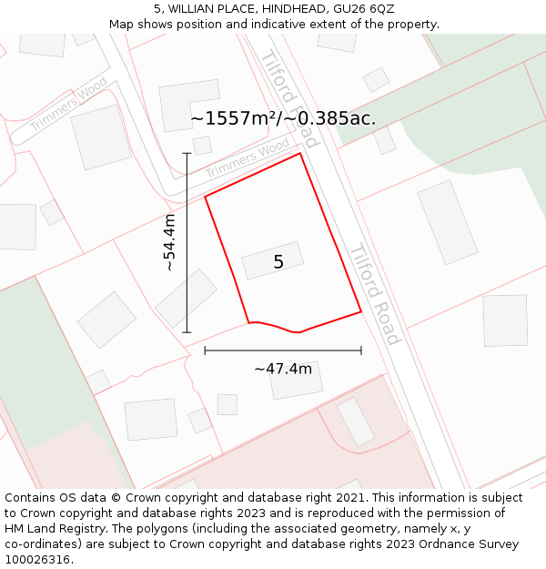 5, WILLIAN PLACE, HINDHEAD, GU26 6QZ: Plot and title map