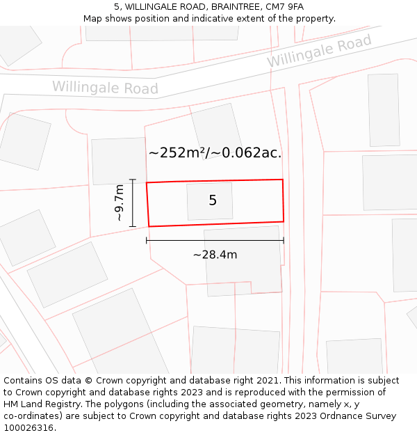 5, WILLINGALE ROAD, BRAINTREE, CM7 9FA: Plot and title map