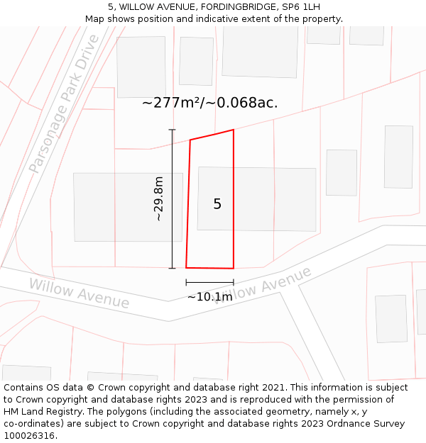 5, WILLOW AVENUE, FORDINGBRIDGE, SP6 1LH: Plot and title map