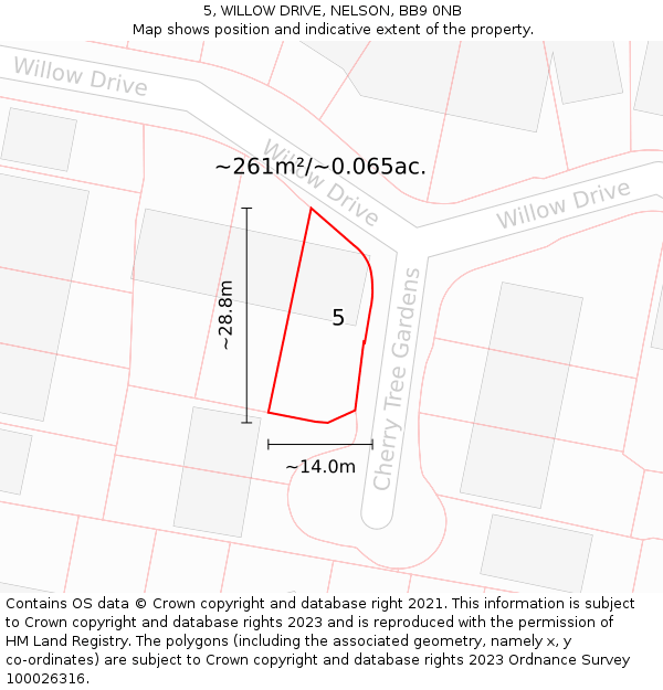 5, WILLOW DRIVE, NELSON, BB9 0NB: Plot and title map