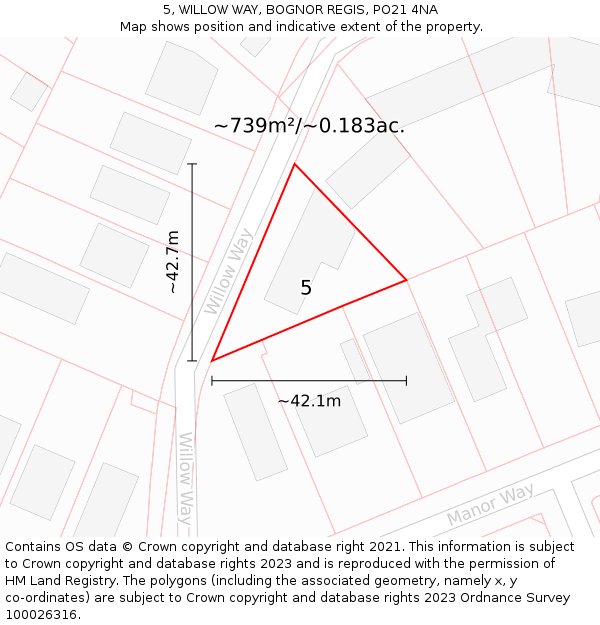 5, WILLOW WAY, BOGNOR REGIS, PO21 4NA: Plot and title map